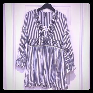 Brand New Linen Embroidered Ruffle Dress by Zara